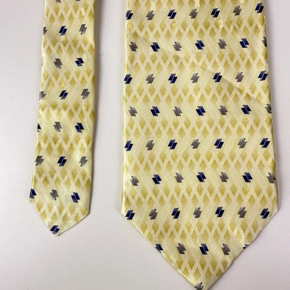 Pierre Cardin Mens Yellow Blue‎ Patterned Satin Silk Necktie Business Casual